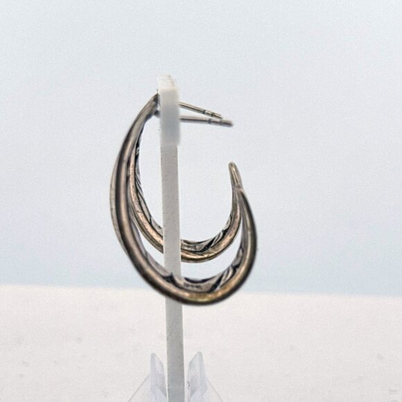 Estate Sterling Silver 925 Filigree Hoop Earrings 1.11” EZ Back Marked 5.2g - Picture 4 of 8